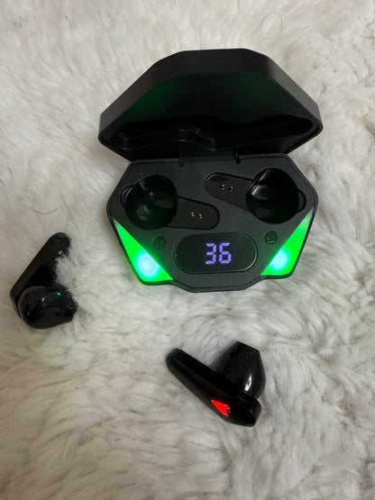 LED Gaming Wireless Earbuds with Charging Case – Black
