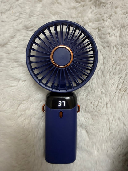 Portable Handheld Fan with LED Display – Navy Blue