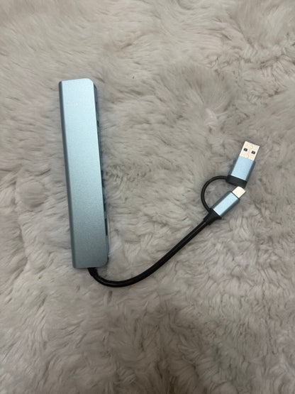 7-Port USB Hub with USB-C Adapter – Silver