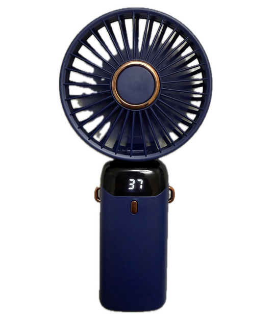 Portable Handheld Fan with LED Display – Navy Blue